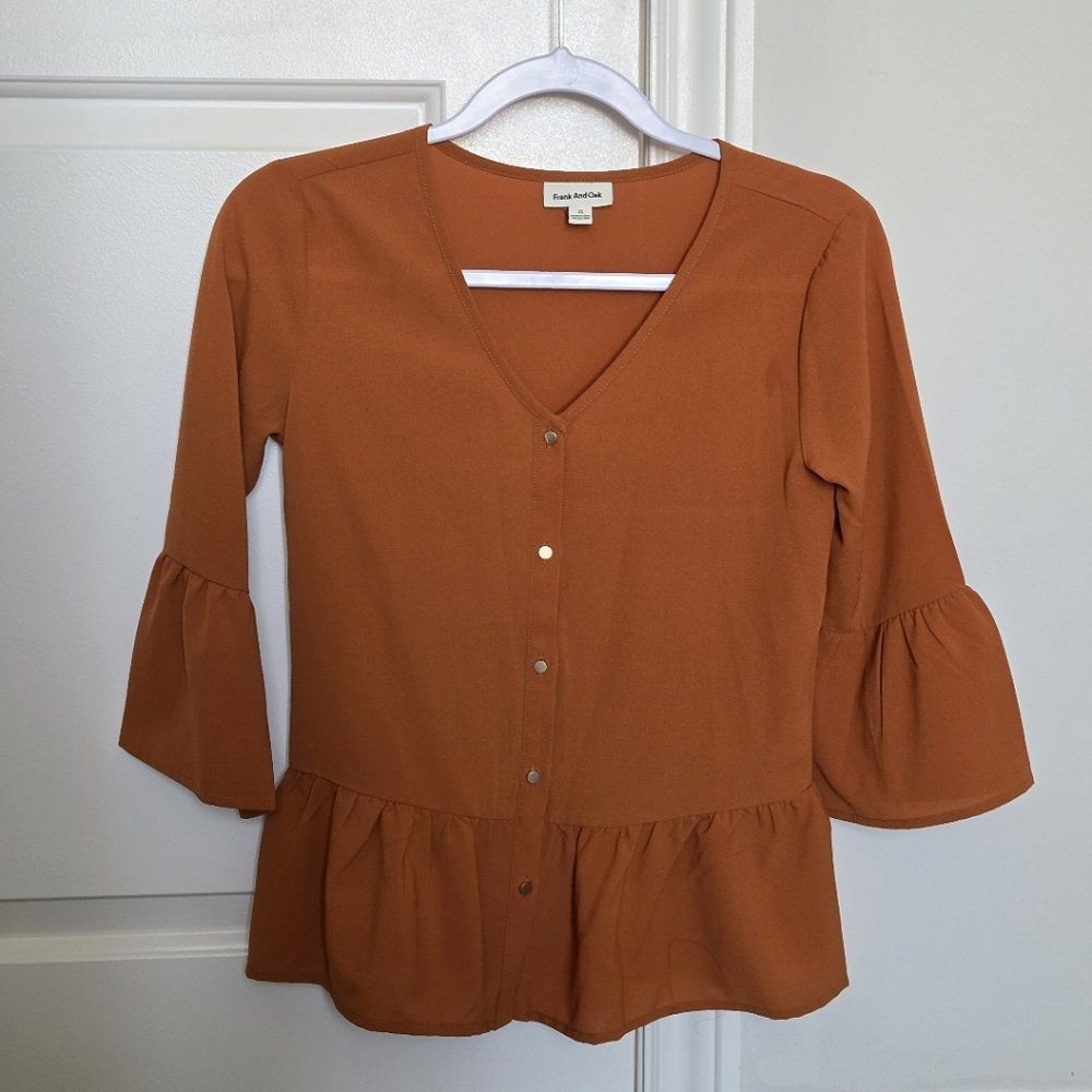 Frank & Oak Orange Button-Up Blouse NWOT